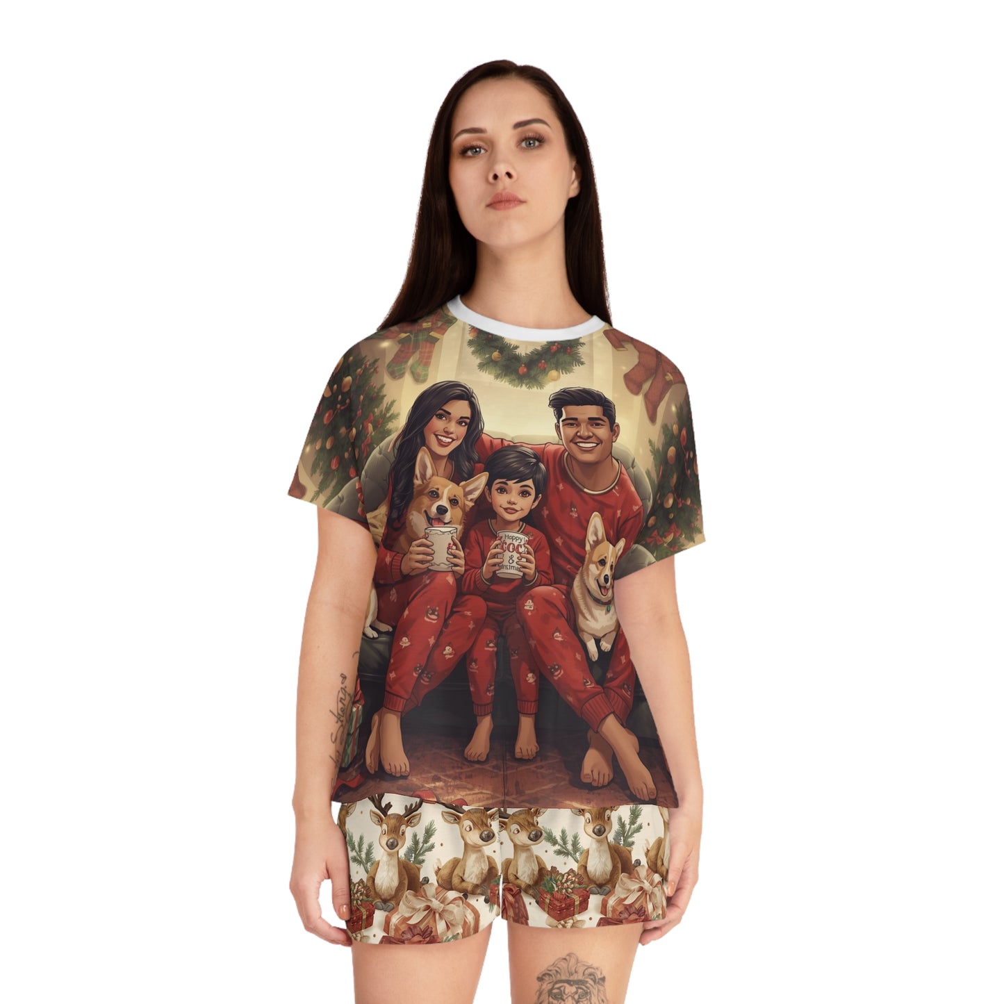 Cozy Family Christmas Pajama Set, Short PJs, Matching Family Sleepwear, Holiday Loungewear, Dog Lover Gift, Festive PJs