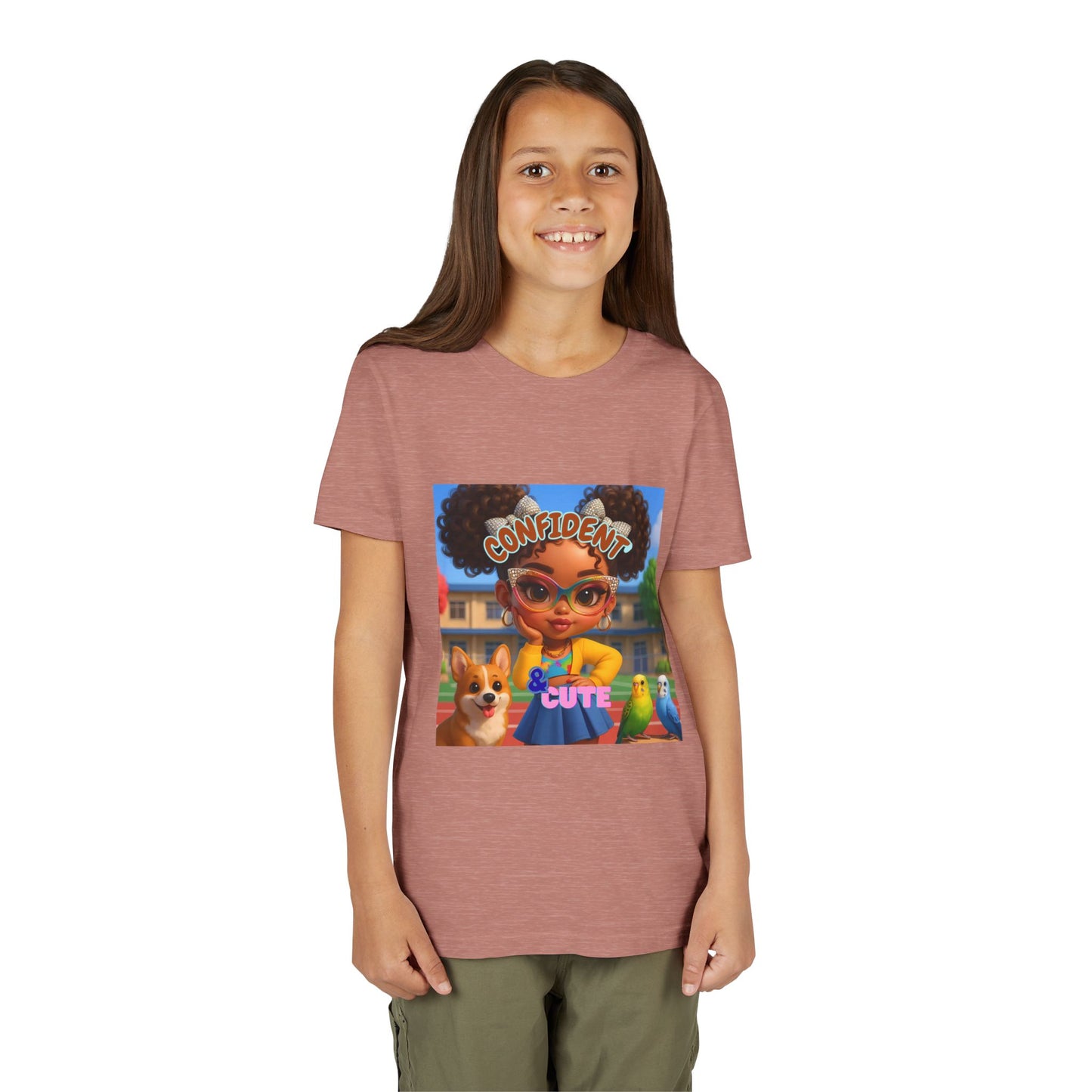 Confident & Cute Youth Tee - Fun Graphic Tee for Kids, Stylish Short Sleeve Shirt, Birthday Gift, Everyday Wear, Summer Outfit