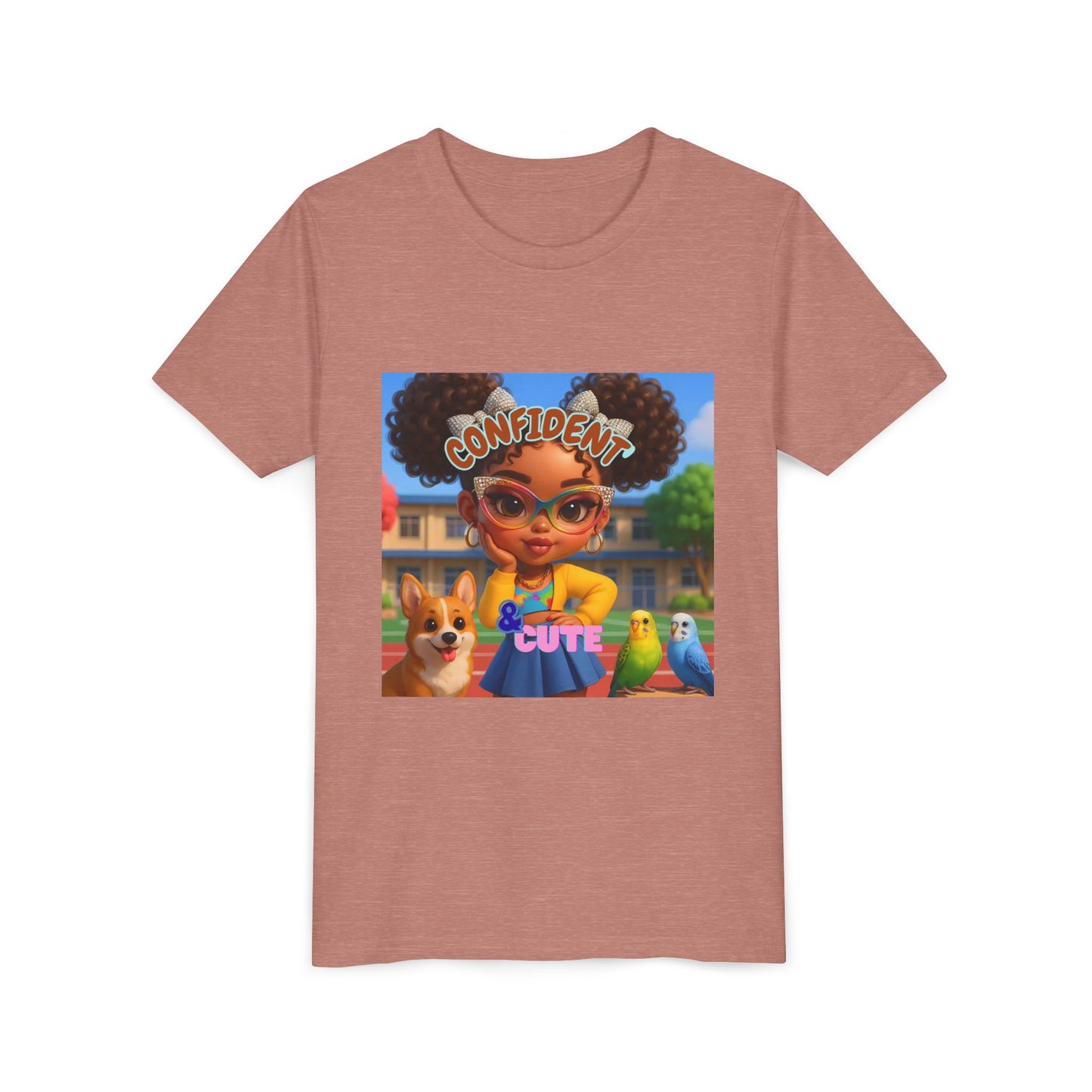 Confident & Cute Youth Tee - Fun Graphic Tee for Kids, Stylish Short Sleeve Shirt, Birthday Gift, Everyday Wear, Summer Outfit