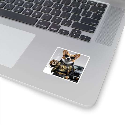 Cool Corgi Square Stickers - Fun Pet Decor, Laptop Stickers, Dog Lover Gift, Unique Room Decor, Animal Art