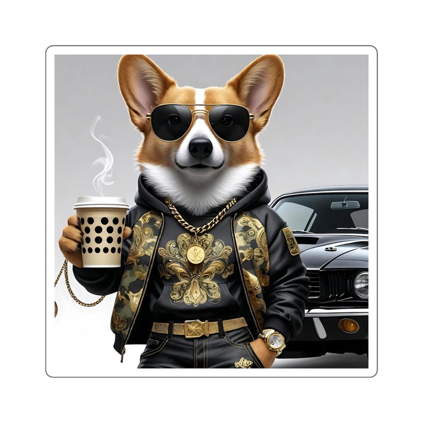 Cool Corgi Square Stickers - Fun Pet Decor, Laptop Stickers, Dog Lover Gift, Unique Room Decor, Animal Art