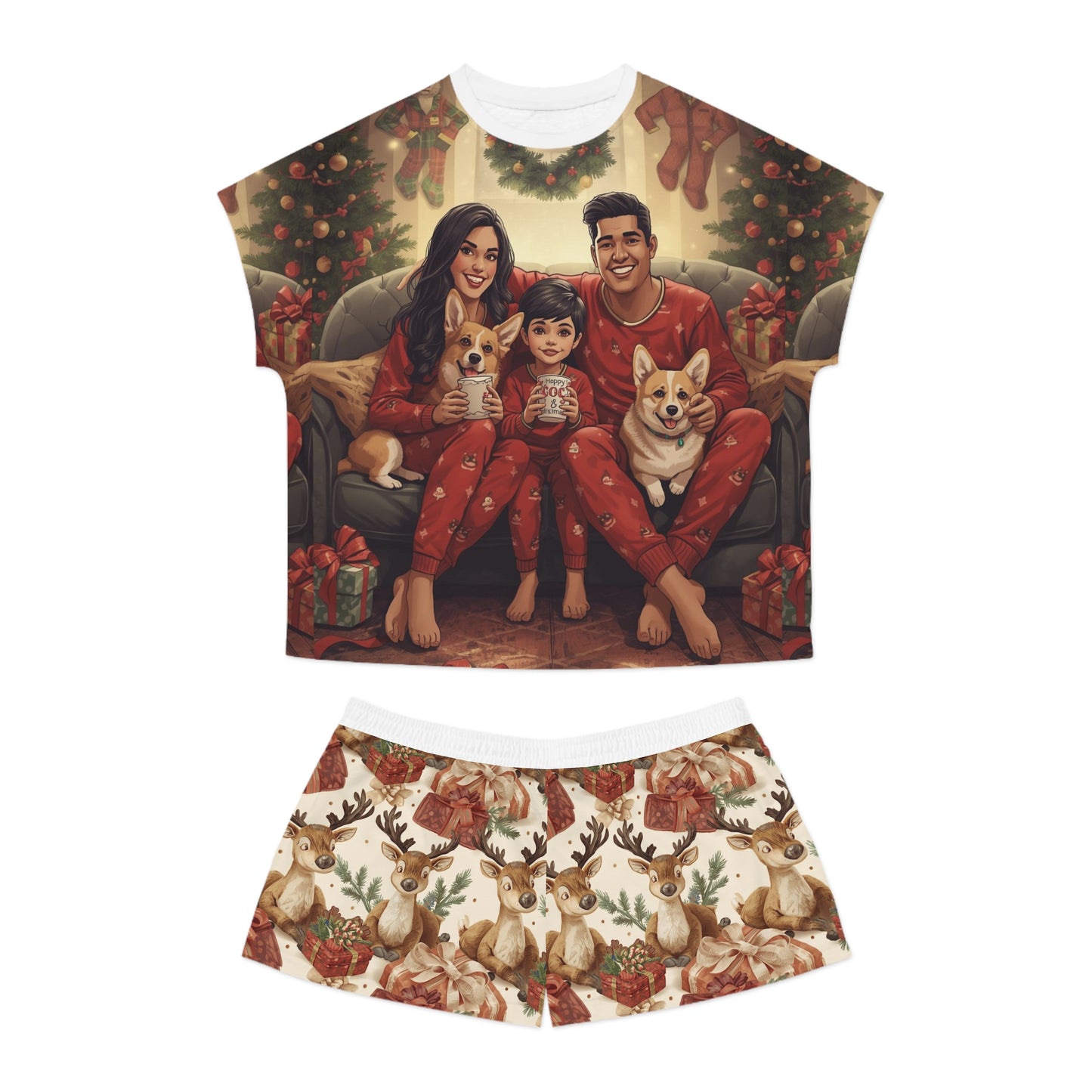 Cozy Family Christmas Pajama Set, Short PJs, Matching Family Sleepwear, Holiday Loungewear, Dog Lover Gift, Festive PJs