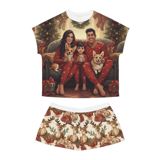 Cozy Family Christmas Pajama Set, Short PJs, Matching Family Sleepwear, Holiday Loungewear, Dog Lover Gift, Festive PJs