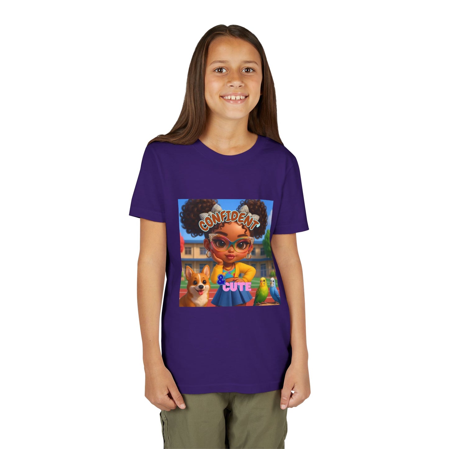Confident & Cute Youth Tee - Fun Graphic Tee for Kids, Stylish Short Sleeve Shirt, Birthday Gift, Everyday Wear, Summer Outfit