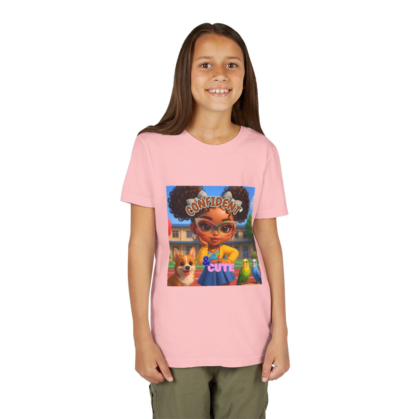 Confident & Cute Youth Tee - Fun Graphic Tee for Kids, Stylish Short Sleeve Shirt, Birthday Gift, Everyday Wear, Summer Outfit