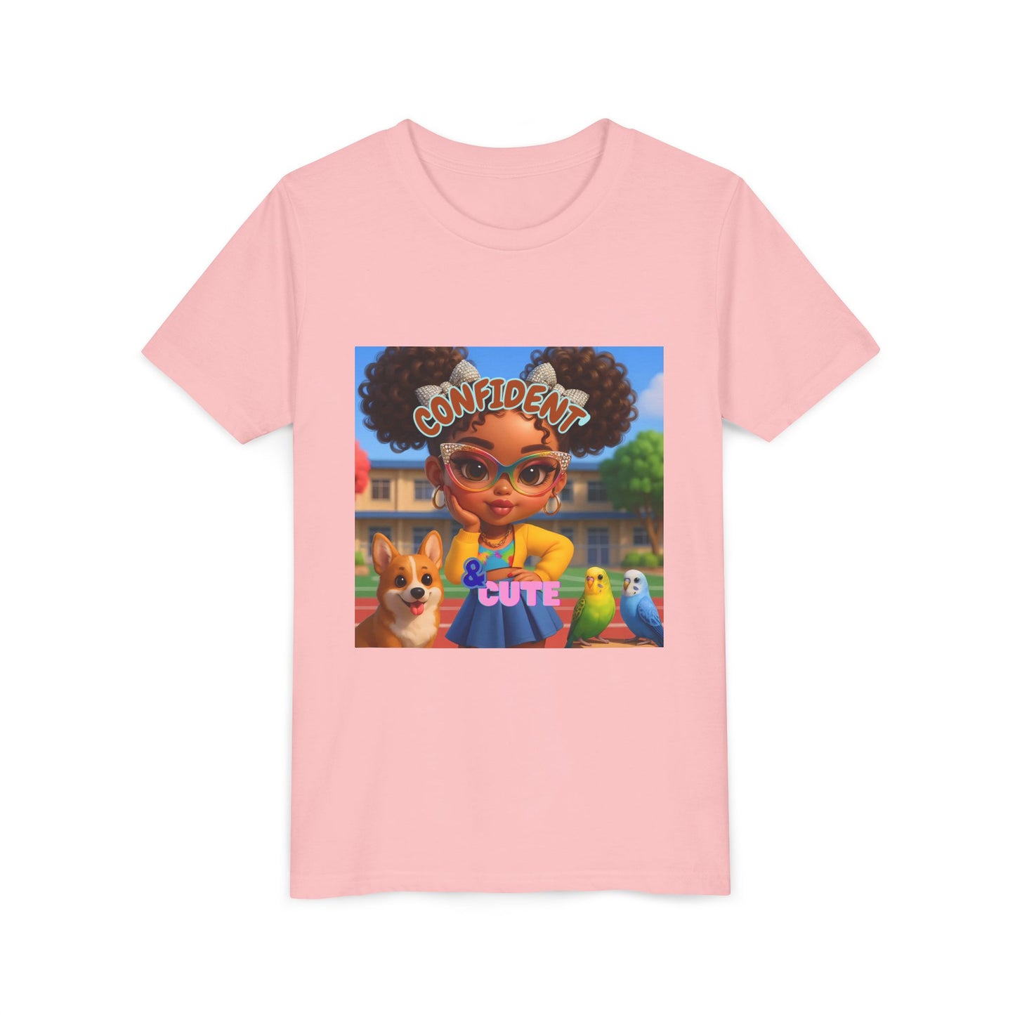 Confident & Cute Youth Tee - Fun Graphic Tee for Kids, Stylish Short Sleeve Shirt, Birthday Gift, Everyday Wear, Summer Outfit