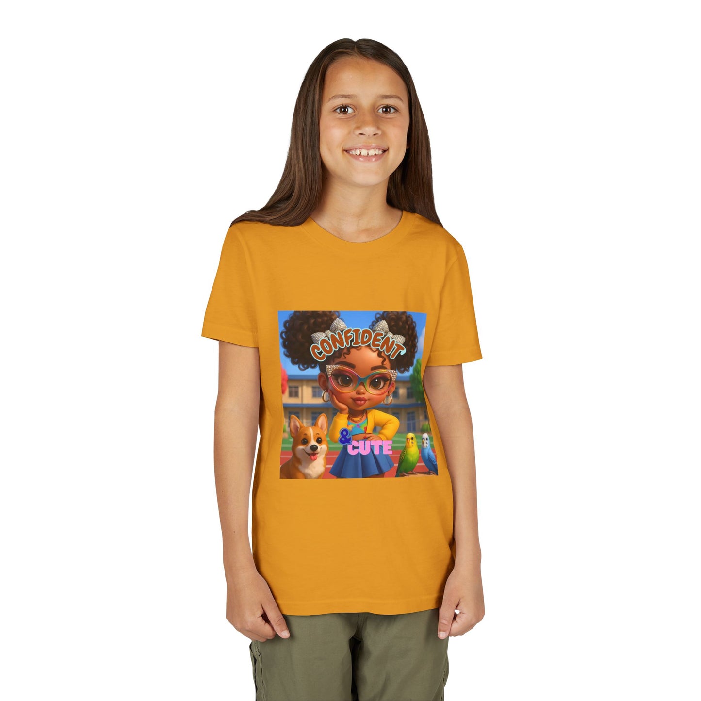 Confident & Cute Youth Tee - Fun Graphic Tee for Kids, Stylish Short Sleeve Shirt, Birthday Gift, Everyday Wear, Summer Outfit