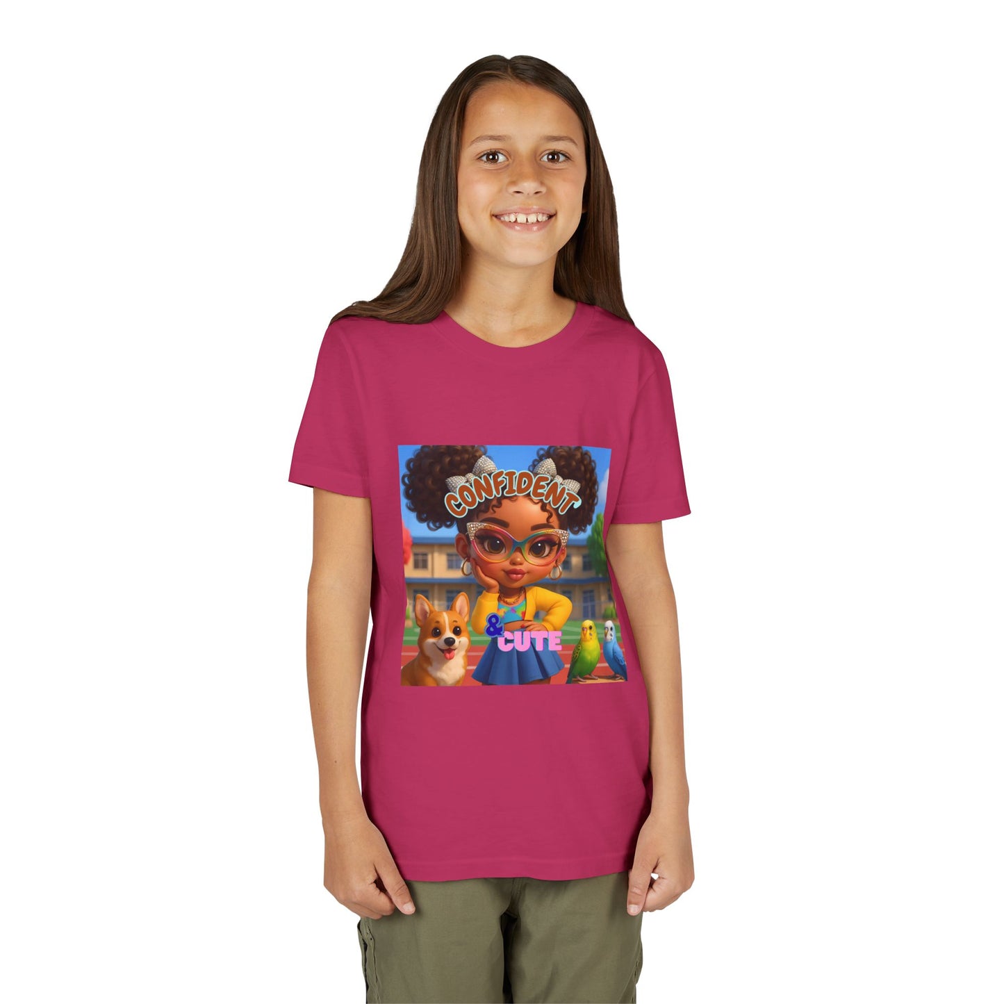 Confident & Cute Youth Tee - Fun Graphic Tee for Kids, Stylish Short Sleeve Shirt, Birthday Gift, Everyday Wear, Summer Outfit