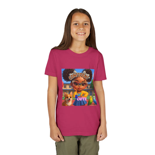 Confident & Cute Youth Tee - Fun Graphic Tee for Kids, Stylish Short Sleeve Shirt, Birthday Gift, Everyday Wear, Summer Outfit