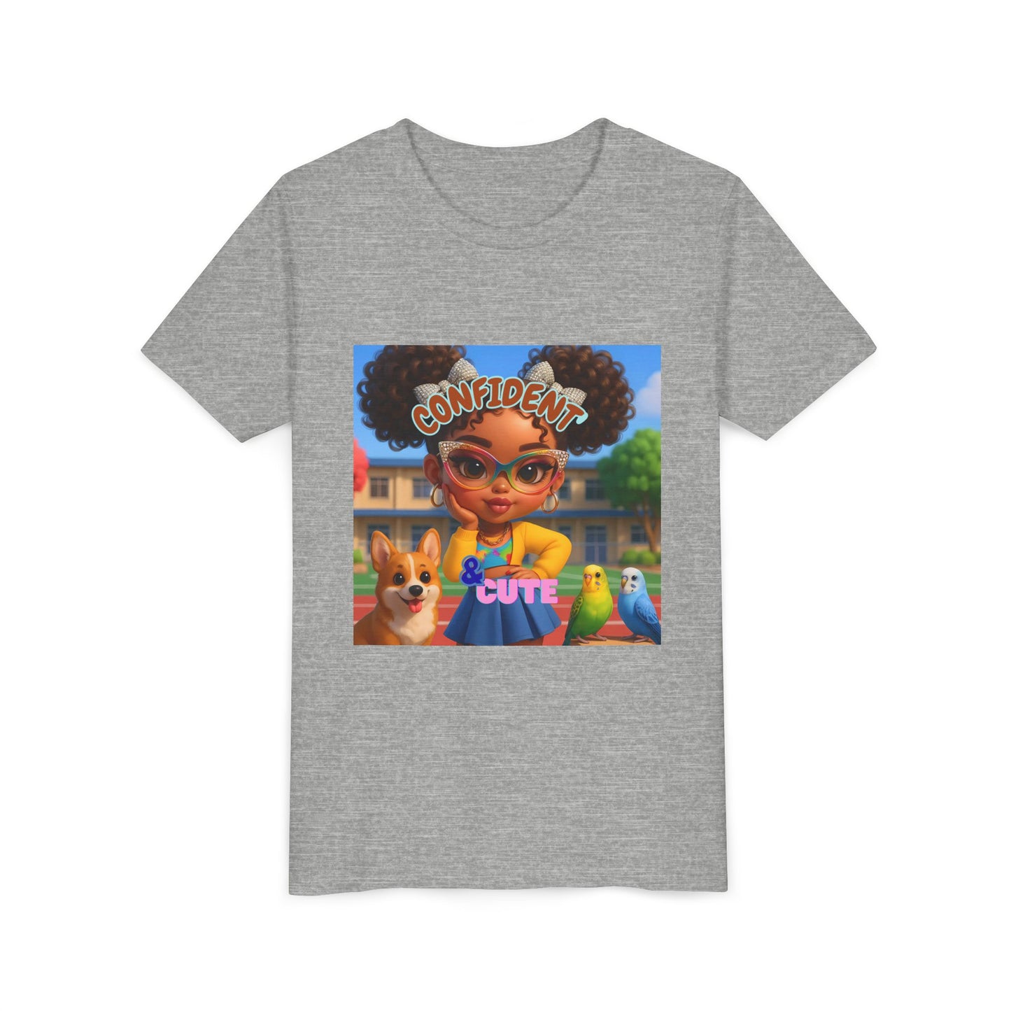 Confident & Cute Youth Tee - Fun Graphic Tee for Kids, Stylish Short Sleeve Shirt, Birthday Gift, Everyday Wear, Summer Outfit