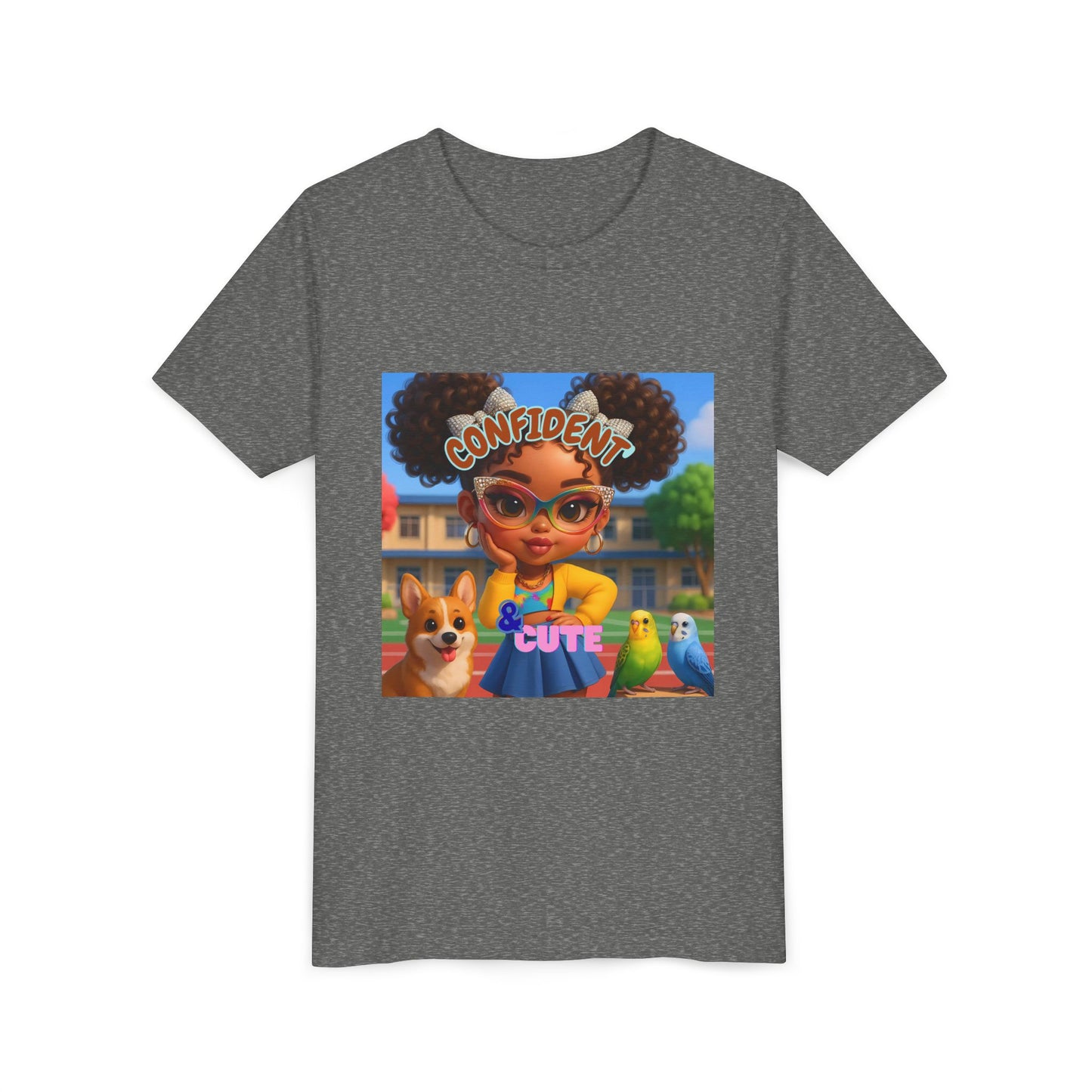 Confident & Cute Youth Tee - Fun Graphic Tee for Kids, Stylish Short Sleeve Shirt, Birthday Gift, Everyday Wear, Summer Outfit