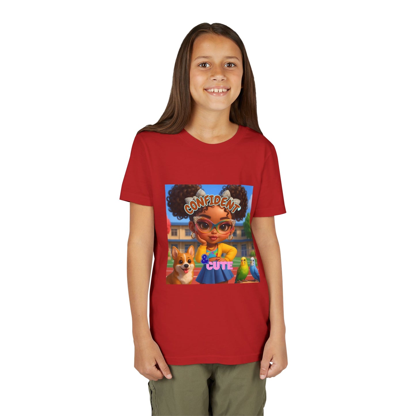 Confident & Cute Youth Tee - Fun Graphic Tee for Kids, Stylish Short Sleeve Shirt, Birthday Gift, Everyday Wear, Summer Outfit