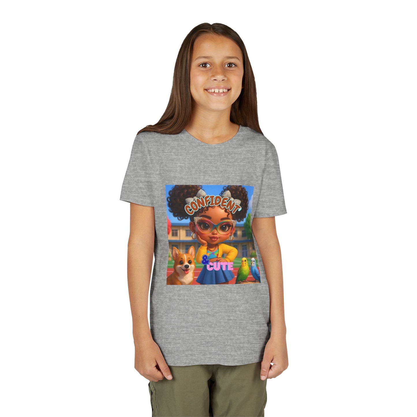 Confident & Cute Youth Tee - Fun Graphic Tee for Kids, Stylish Short Sleeve Shirt, Birthday Gift, Everyday Wear, Summer Outfit