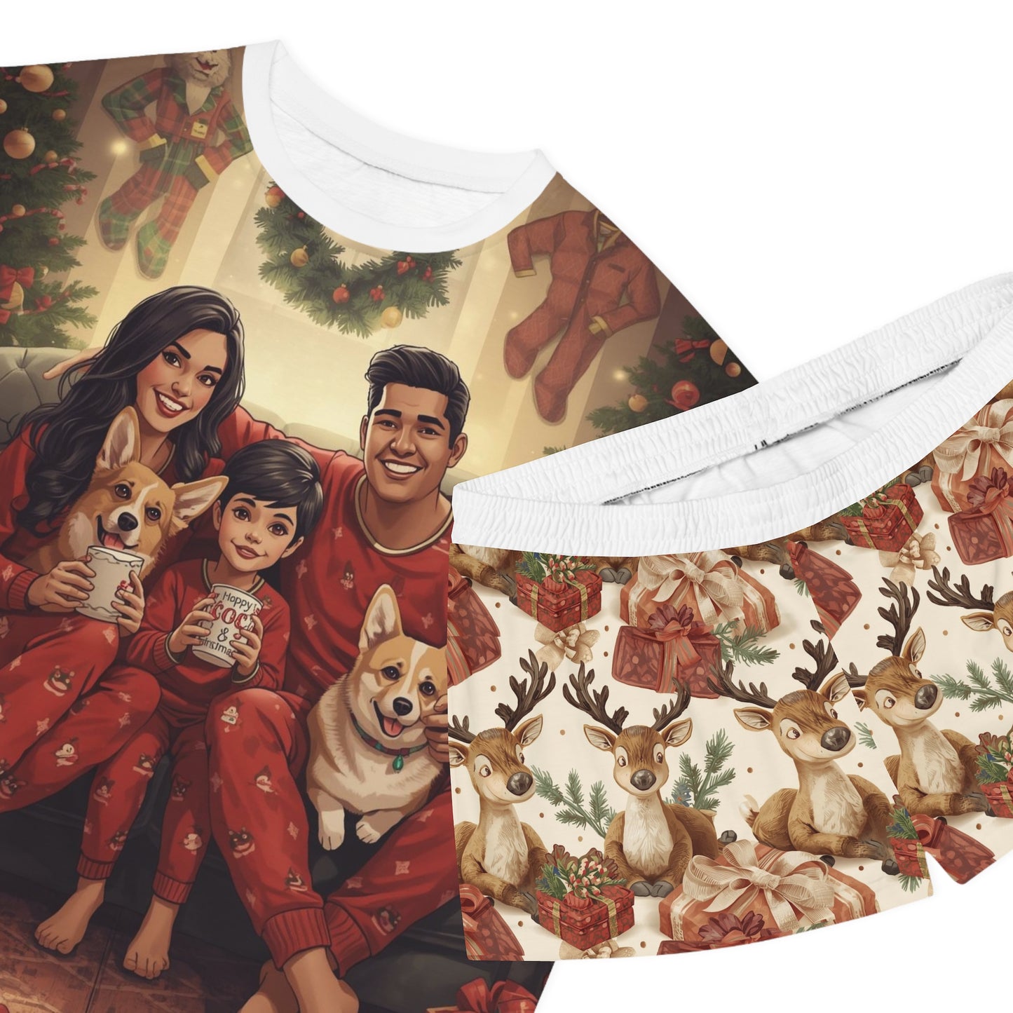 Cozy Family Christmas Pajama Set, Short PJs, Matching Family Sleepwear, Holiday Loungewear, Dog Lover Gift, Festive PJs