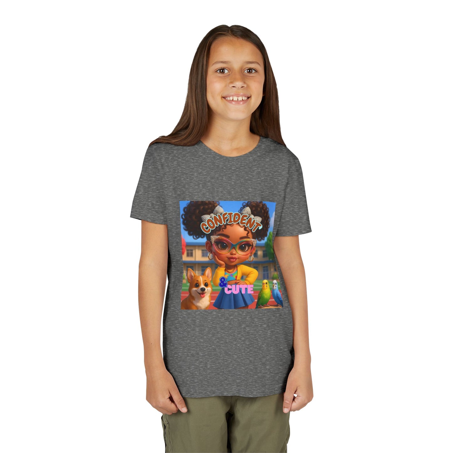 Confident & Cute Youth Tee - Fun Graphic Tee for Kids, Stylish Short Sleeve Shirt, Birthday Gift, Everyday Wear, Summer Outfit
