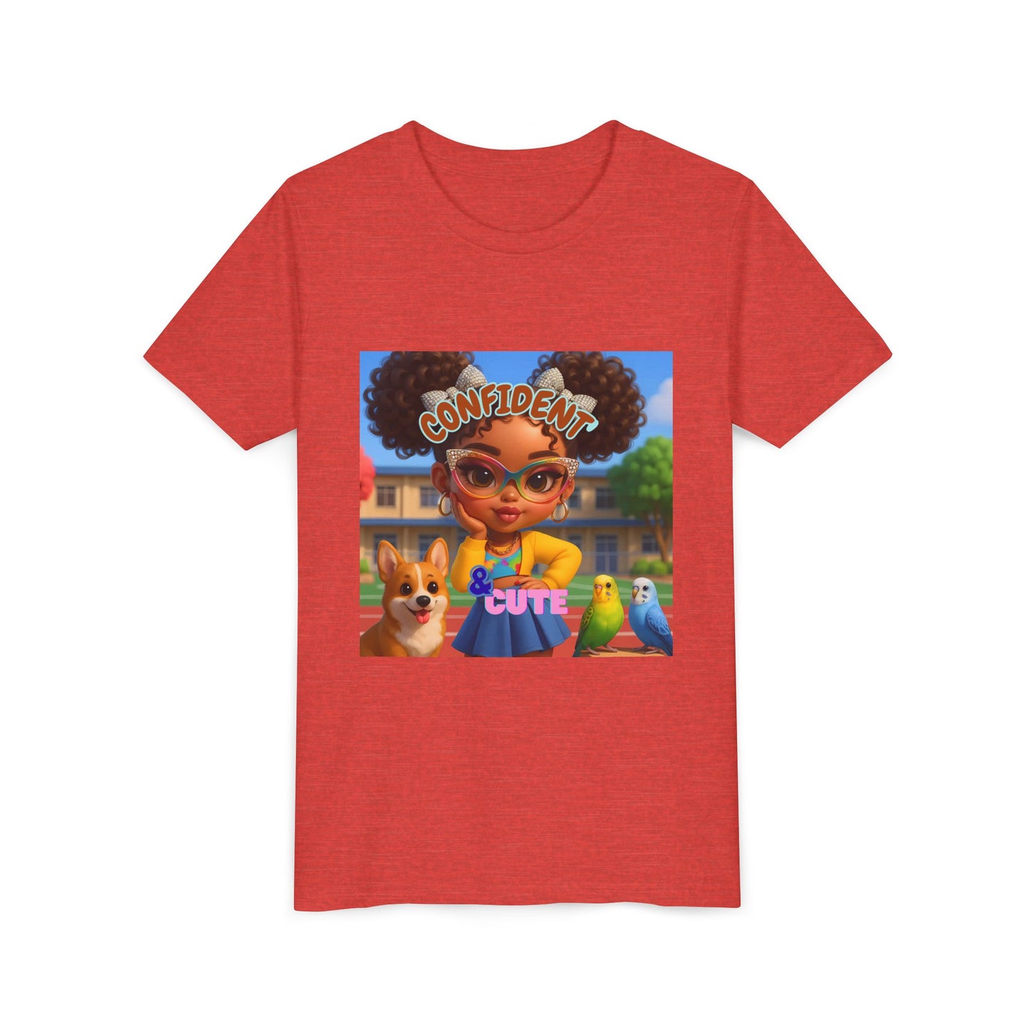 Confident & Cute Youth Tee - Fun Graphic Tee for Kids, Stylish Short Sleeve Shirt, Birthday Gift, Everyday Wear, Summer Outfit